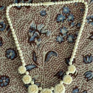 Vintage Faux Ivory Celluloid Rose Necklace